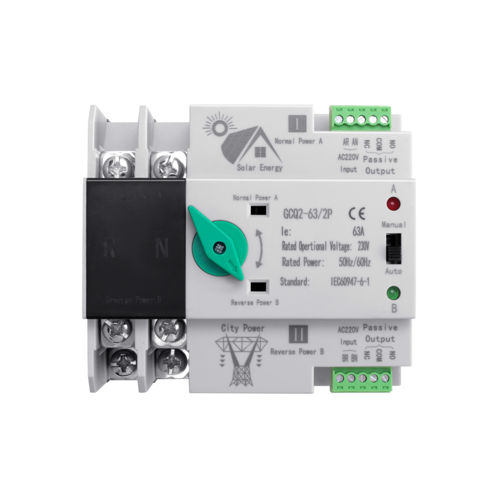 Interruttore Di Trasferimento Automatico Ats Per Energia Solare Fotovoltaica Din Rail 2P 63A AC220V Impianto Fotovoltaico Per CittÃ-image
