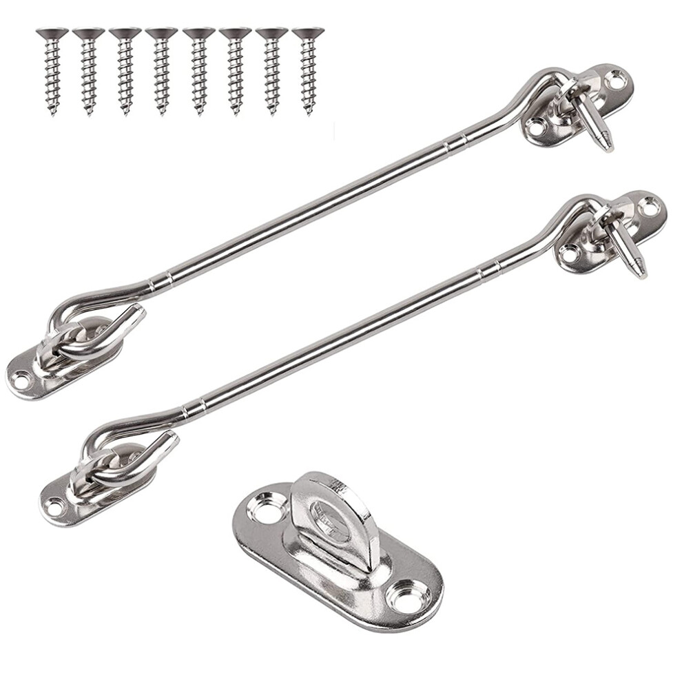 Lot de 2 crochets et loquets à œillet en acier inoxydable (8 pouces) avec vis - Portillon robuste pour fenêtre de hangar à volets