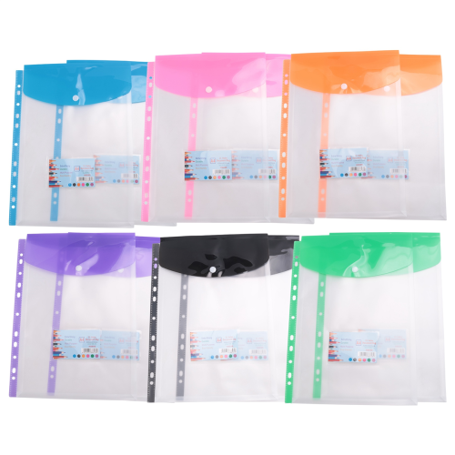 12 Pack A4 Punched Pockets Plastic Wallets - 11 Holes Expandable Binder Pocket Envelope File Folders 2