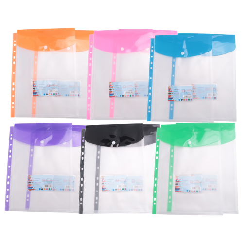 12 Pack A4 Punched Pockets Plastic Wallets - 11 Holes Expandable Binder Pocket Envelope File Folders 1