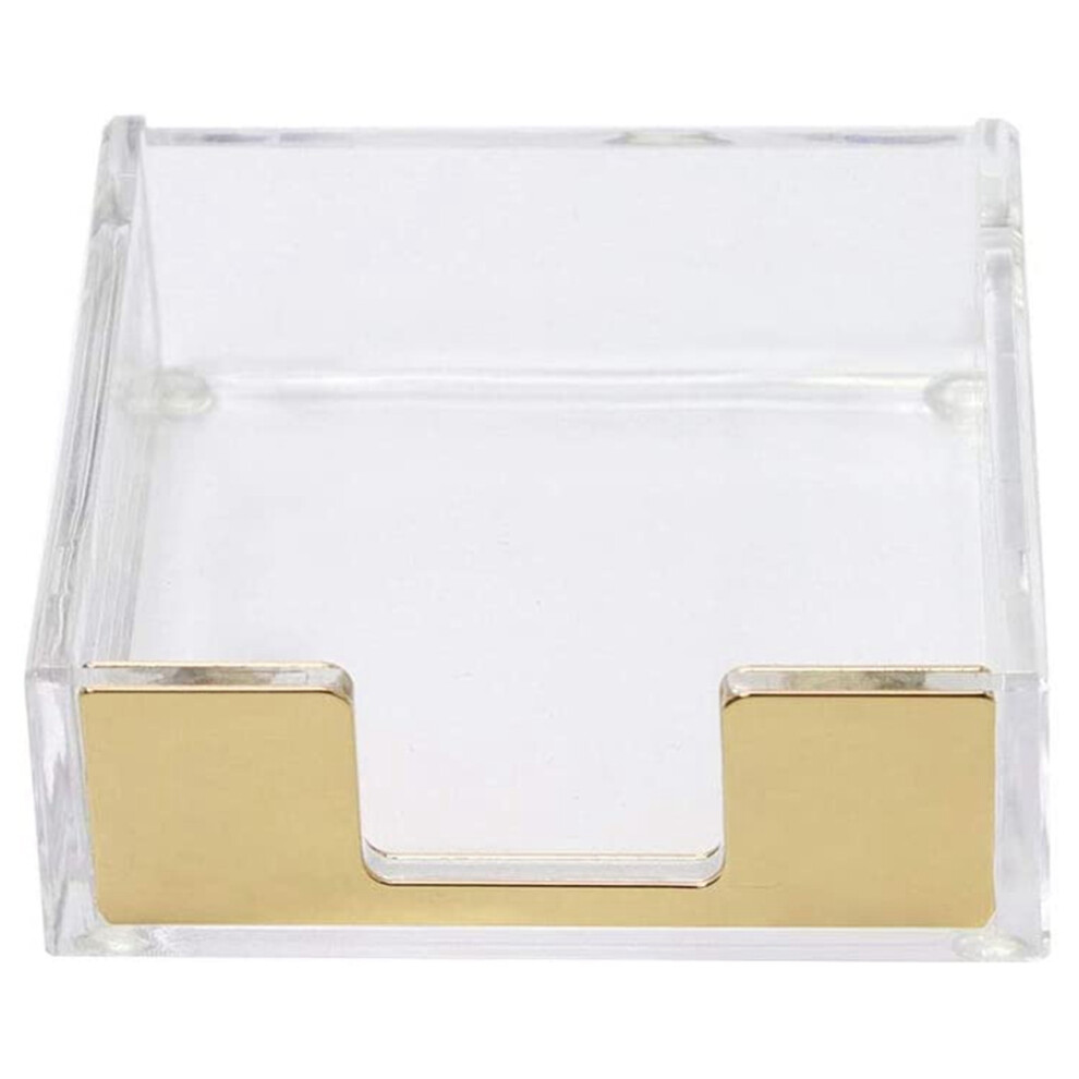 Acryl Sticky Notes-houder voor op het bureau, 3,5 x 3,3 inch, memo voor thuis, kantoorbenodigdheden (goud)
