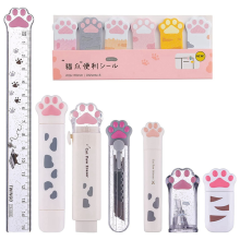 8-teiliges süßes Katzen-Schreibwarenset, Kawaii-Schulbedarf, inklusive Bleistiftspitzer und einziehbarem Radiergummi (weiß)