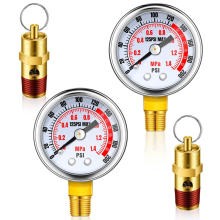 Ensemble de 4 soupapes de sécurité et manomètres pour compresseur d'air, réservoir NPT 1/4 po, 0-200 PSI