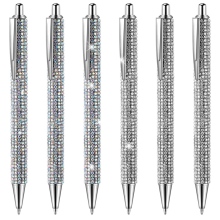 Lot de 6 stylos à bille en métal argenté avec strass scintillants pour Noël