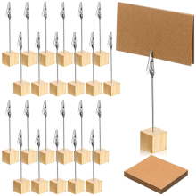24 Stück rustikale Tischnummernhalter aus Holz, Platzhalterständer mit Memo-Clips und Kraftkarten, Holz-Bilderständer