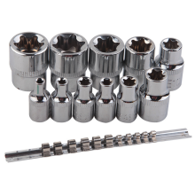 Vrouwelijke E-TORX sterdoppenset met rail 11 stuks extern E4 - E20 koppel gelegeerd staal
