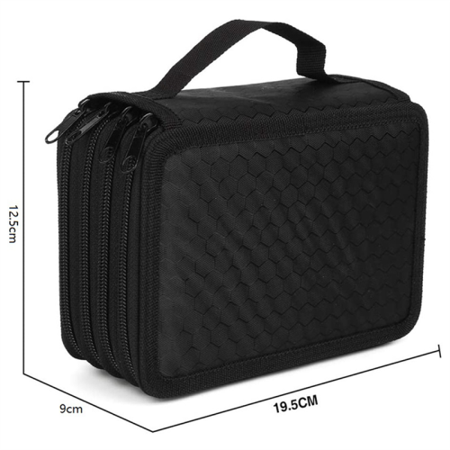 Pencil Case Capacity 72 Holes 4-Layer Solid Color Square Sketch Stationery Gift Black 2