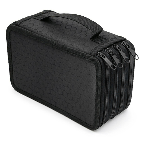 Pencil Case Capacity 72 Holes 4-Layer Solid Color Square Sketch Stationery Gift Black