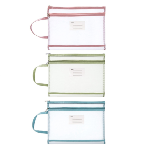 3Pcs A4 Translucent Document Bag Mesh Zipper Pouch Zip Folder File Folders 3 Colors