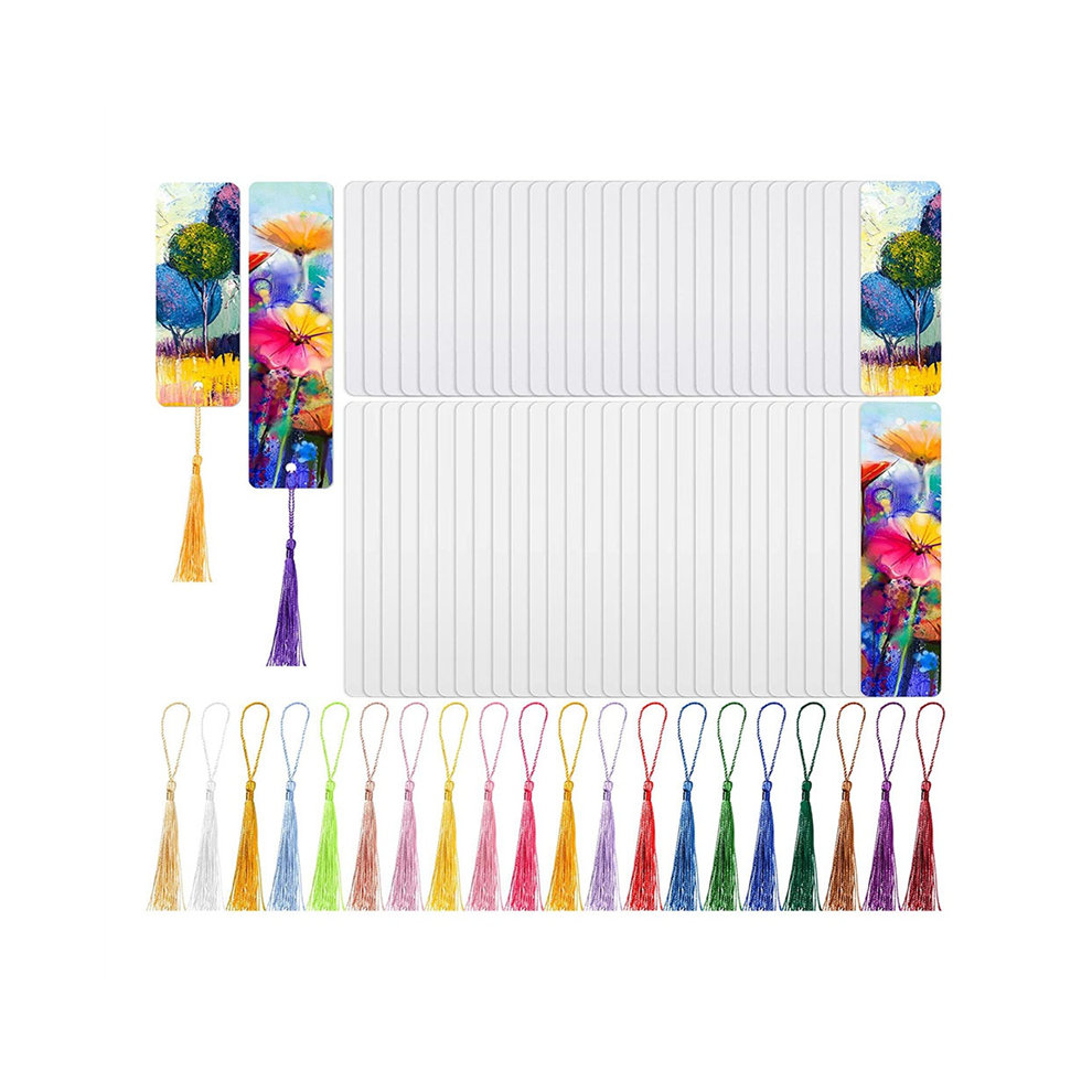 80 Stuks Sublimatie Lege Bladwijzers Warmteoverdracht Diy Bladwijzers Met Gat En Stukjes Kleurrijke Kwastjes-image