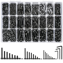 1260 stuks metrische boutenassortiment M2, 21 maten schroeven, moeren en zeskantkopdop machinekit zwart