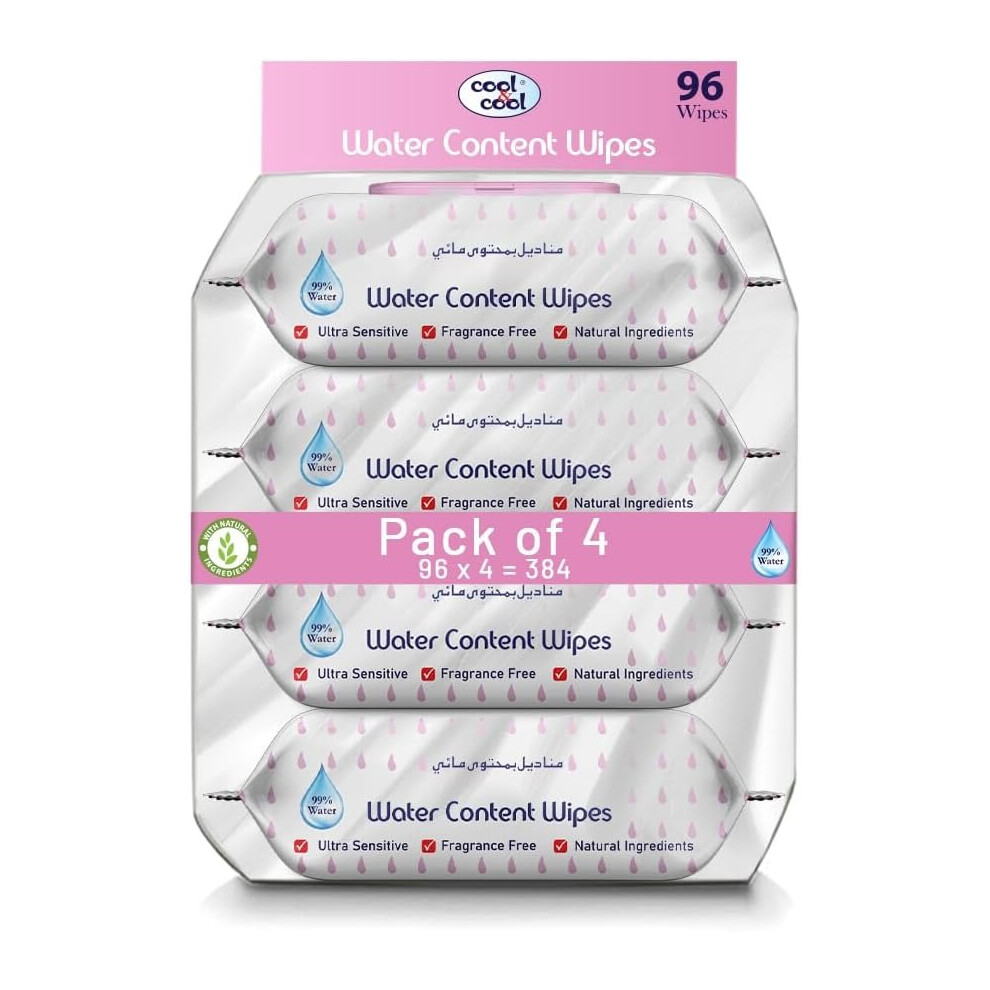 Cool & Cool Baby Water Content Wipes  | 99% Water Gentle Cleansing - 96s  (Pack of 4)