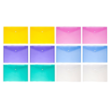 12 stuks multi-file enveloppen A4 plastic PVC drukknoop tas met visitekaartjeshouder 6 kleuren
