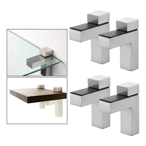 4Pcs Solid Metal Adjustable Wood/Glass Shelf Bracket Wall Mount, Brushed Silver 2