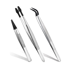 3 stuks pincetten met rubberen punt, 6 inch rechte platte pincet en gebogen punt 4,7 inch puntig