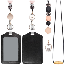 Lanyard retrattili per badge identificativi e portachiavi con supporto in pelle PU, per insegnanti, da donna, colore nero