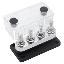 600A busbar 4-stud (3/8 inch) M10 hoogstroom koperen busbar-aansluitblok Marine DC 12V 24V 48V met afdekking (zwart)