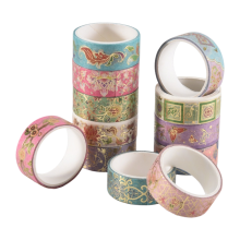 Set met goudfolie bloemen Washi Tape, bloementape, botanisch voor in een dagboek, kunst en doe-het-zelf knutselwerkjes