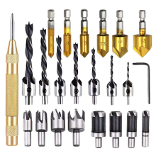 23-Pack Holzbearbeitung Fasen Bohren Werkzeug Set Holz Stecker Cutter Drei-Spitzen Senker Bohrer