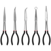 Pinze a becchi lunghi con manico esteso, set da 5 pezzi, utensili manuali a becchi piegati a 25/45/90 gradi, a forma di O