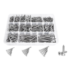 Assortiment houtschroeven (510 stuks) - Set zelftappende schroeven van roestvrij staal, kruiskop, platkop, plaatstaal