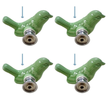 4er-Pack grüne Schranktürknöpfe mit süßem Vogel-Design, Keramik-Schubladenknöpfe, Vintage-Schrankgriff (grün)