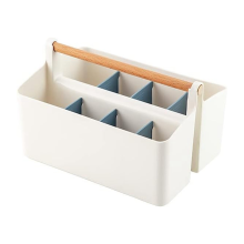 2er-Pack Stifthalter-Schreibtisch-Caddys mit Holzgriff, Aufbewahrungs-Organizer für Kunsthandwerk, verstellbare Fächer (Weiß/Blau)