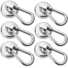 6er-Pack Magnethaken, Hochleistungs-Neodym-Haken mit drehbarem Karabinerhaken, Silber