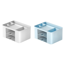 2 pezzi blu + bianco semplice trasparente cassetto scatola portaoggetti per bambini studenti ufficio scrivania ornamenti portapenne