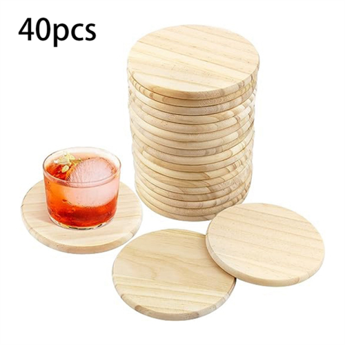 40Pcs Solid Wood Veneer Handmade Painting Plank Material Coasters for DIY Painted Carving 2