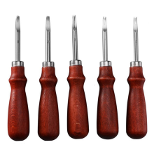 5 outils de sculpture à main pour cuir avec manche en hêtre, pelle à chanfreiner et à effiler les bords
