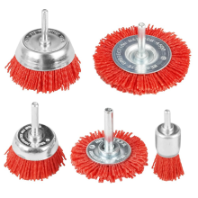 Set di 5 spazzole abrasive in filo di nylon e tazza con gambo per trapano da 1/4 di pollice, rosso