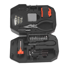 Werkzeug-Kombi-Set, mit Beleuchtungsset inkl. Schraubendreher-Ratschengriff, Hülse und Uhrenschraubendreher.