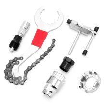 6-pack fietsreparatieset, crankkettingsnijder, trekkerbeugel, vliegwieltrekker, sleutel en accessoires