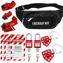 Kit di blocco e segnalazione, lucchetti di sicurezza, ganci di gruppo, interruttore automatico universale con borsa tascabile nera.