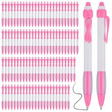 Lot de 100 stylos à bille rétractables à encre noire, ruban rose, fournitures de bureau, cadeau pour femmes et filles