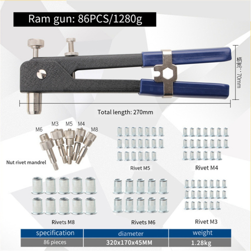 86-Piece Riveting Pliers Set, Pliers, Professional Machine, Heavy Nut Machine with Toolbox 2