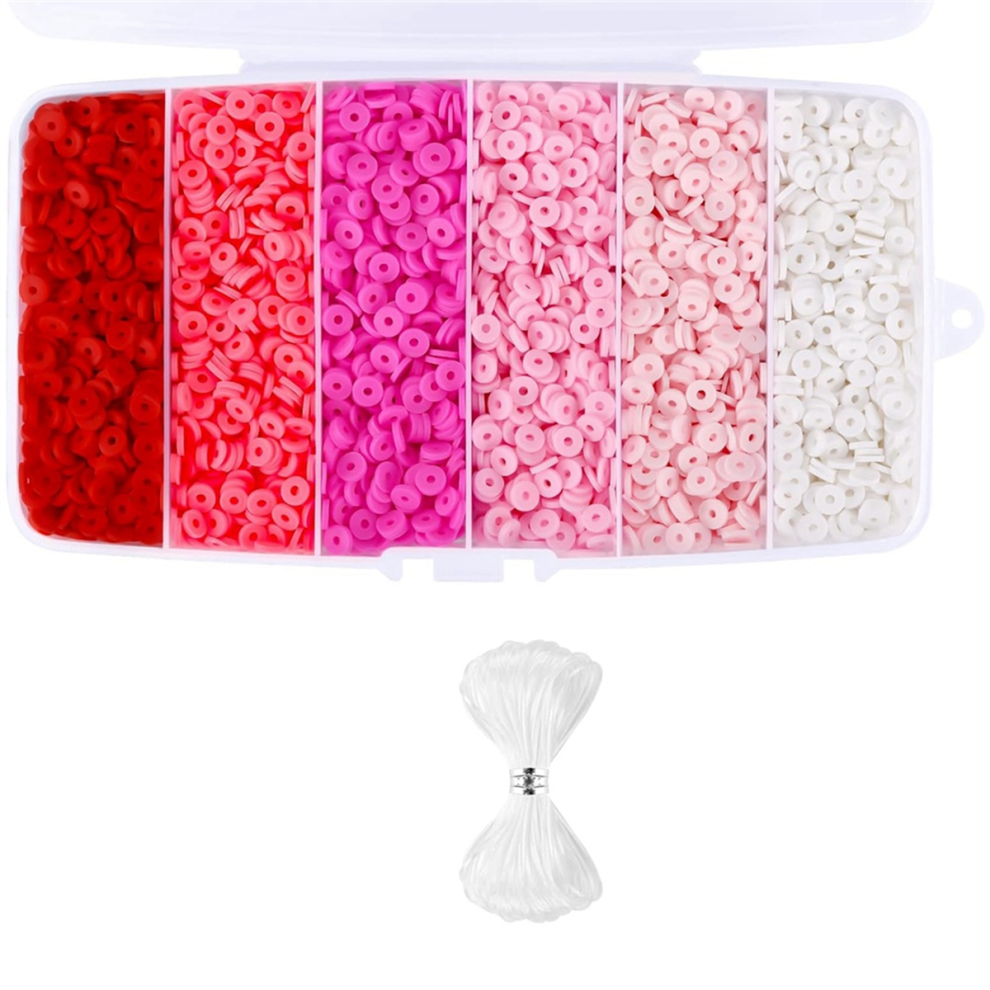 6000 Stuks Kleikralen Voor Het Maken Van Armbanden, Polymeerkralen, Platte Ronde Schijf Voor Het Maken Van Sieraden 6 Mm, Roze-image