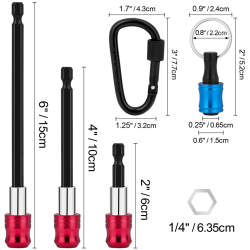 Ensemble d'extensions de forets magnétiques 5 pièces, kit 3 pièces avec 3 tailles et 2 porte-clés 2
