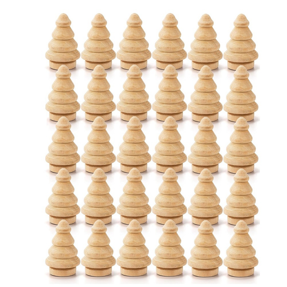 30-pack onafgewerkte houten kerstboom, natuurlijke miniatuurboom, lege pegpoppen voor doe-het-zelf kunstnijverheid