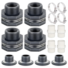 Raccordo passante in PVC da 3/4 pollici con tappi, kit morsetto adattatore per tubo da giardino, connettore per serbatoio dell'acqua, tubo passante