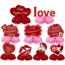 9-delige Valentijnsdagfeestdecoratieset - Valentijnsdag honingraat middelpunten, tafeldecoraties