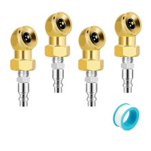 Lot de 4 bouchons de pression de pneu 1/4" pour mandrin pneumatique, gonfleur à bille en laiton fermé portable pour compresseur de jauge