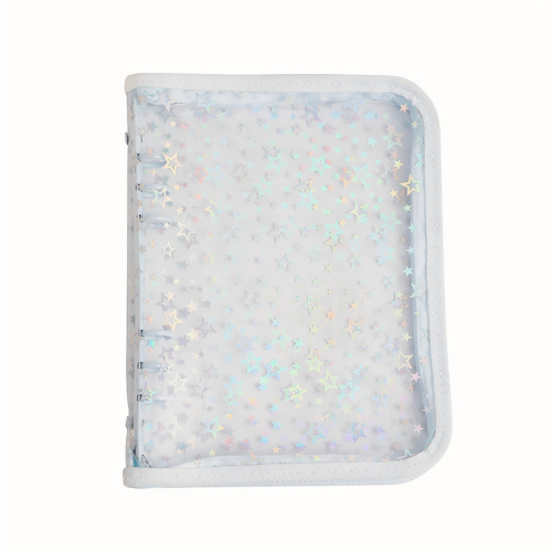 A5 Budget Binder Cover with Zipper,Glitter Stars 6 Ring Planner,Clear PVC Refillable Notebook Shell Light Blue 1