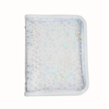 A5 Budget-Ordnerhülle mit Reißverschluss, Glitzersterne, 6-Ring-Planer, transparente, nachfüllbare PVC-Notizbuchhülle, Hellblau