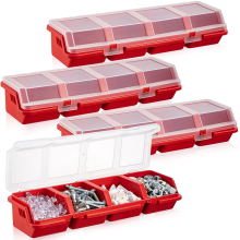 4 Stück Schrauben-Organizer und Lagerbehälter mit Schlössern, Kunststoff-Hardware-Organizer-Box, Fach, Bolzen, Rot