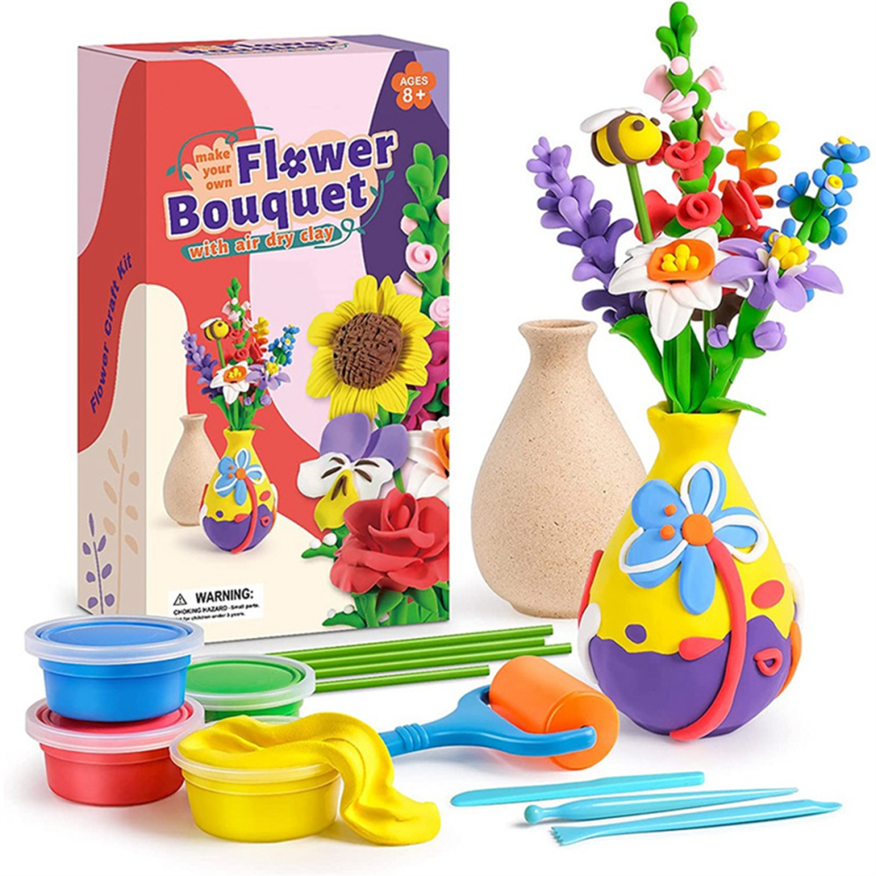 Bloemenknutselset voor kinderen, bloemboeketmodelleerklei, kunst- en luchtdrogende klei, voor meisjes en jongens vanaf 6 jaar