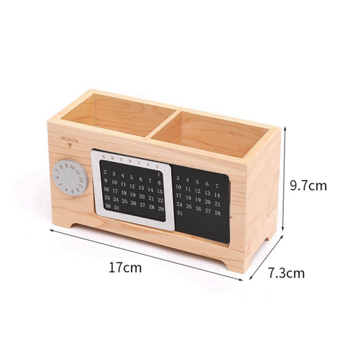 Kalender Stift Halter Multifunktionale Desktop Büro Lagerung Box Ornamente Ahorn Holz 2