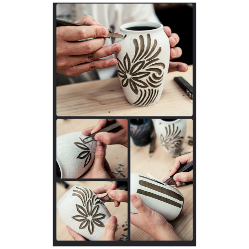 Pottery Scraper Metal Replaceable Head DIY Ceramic Carving Clay Sculpture Trimming Tool E 2