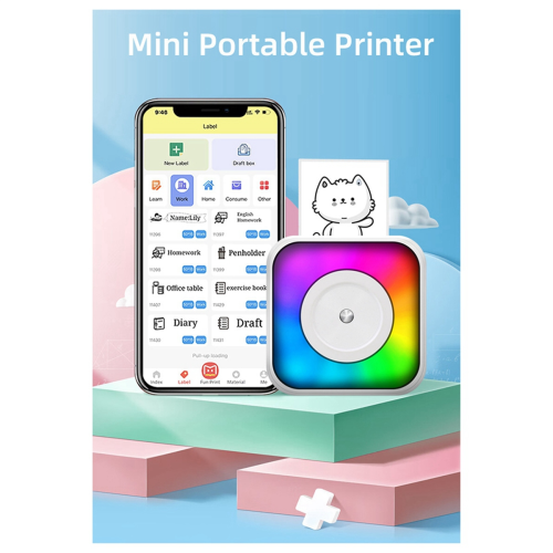 Mini LED Light Printer Pocket Thermal Paper Label Adhesive Webpage Picture Printing Bluetooth Wireless Type-C 2